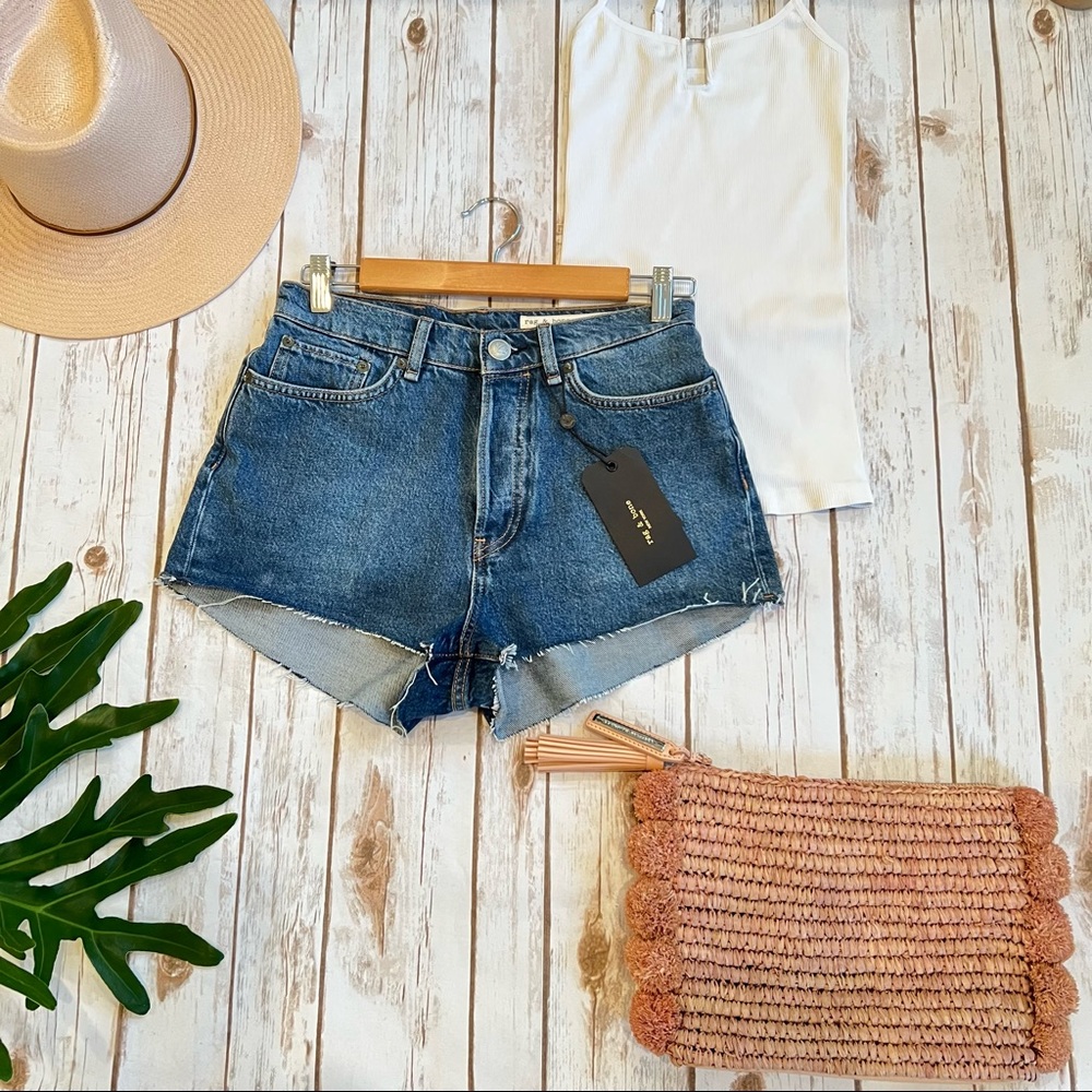 Rag & Bones Maya High Waist Raw Hem Cutoff Denim Hot Shorts